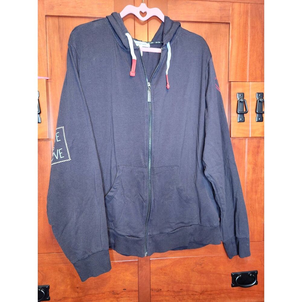 Peace Love World Black Hoodie w/ Peace Sign Happy Face Etc. Women's Size 3X